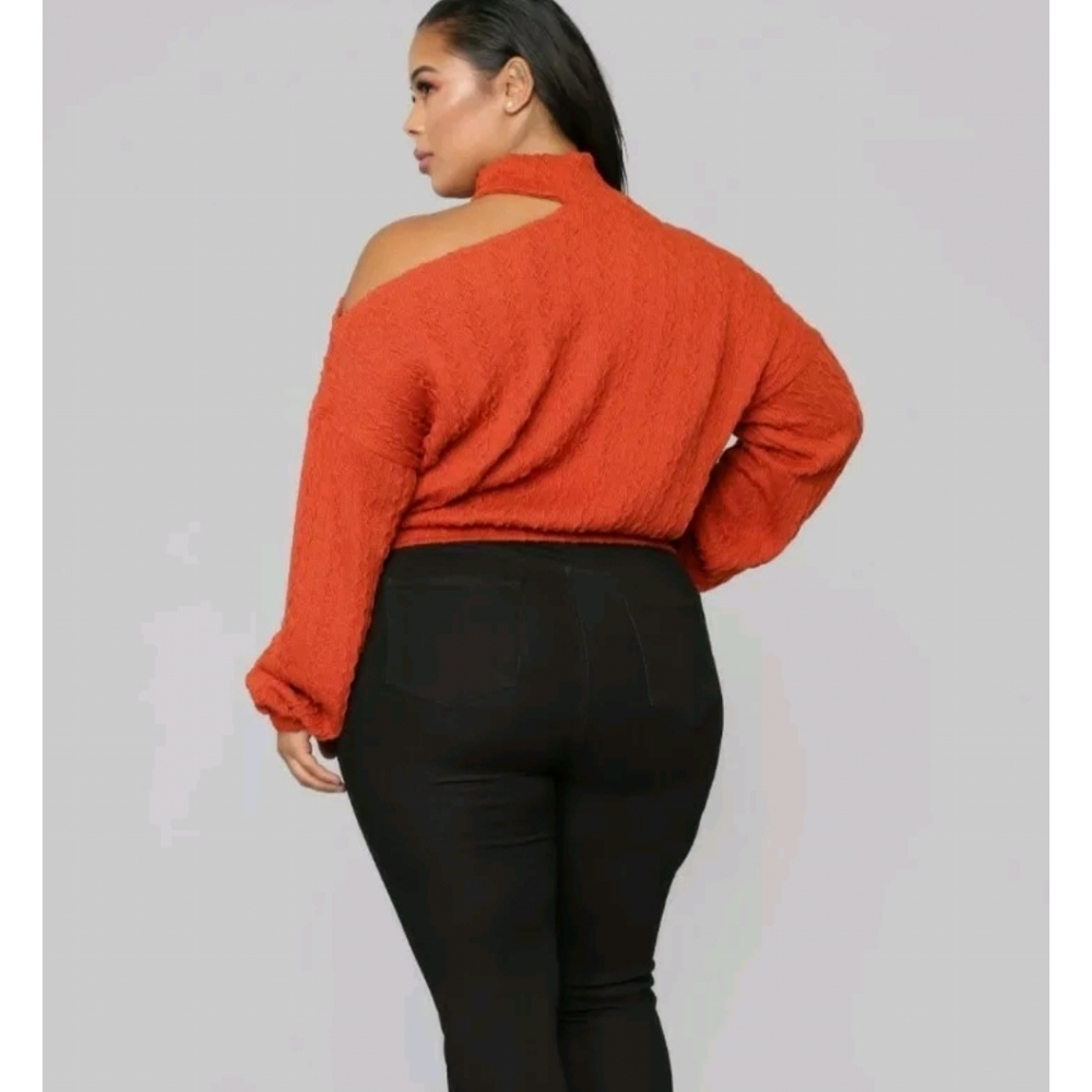 Fashion Nova Curve Cut Off Sweater Rust Color - Picture 2 of 3